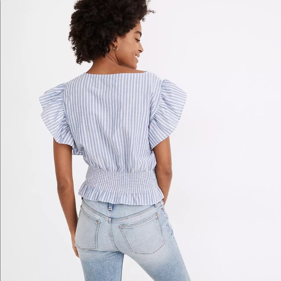 Madewell Flutter-Sleeve Smocked Top in Stripe - Picture 3 of 9